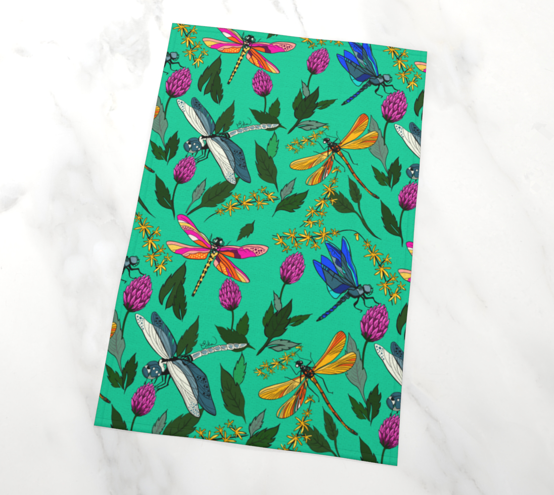 Dragonflies & Clover Party Tea Towel